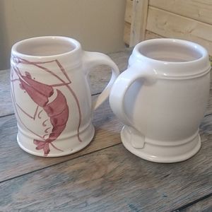 Handmade pottery mugs with shrimp design